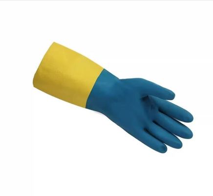 Bicolor الصناعية قطيع اصطف القفازات المنزلية النيوبرين قفازات المقاومة الكيميائية