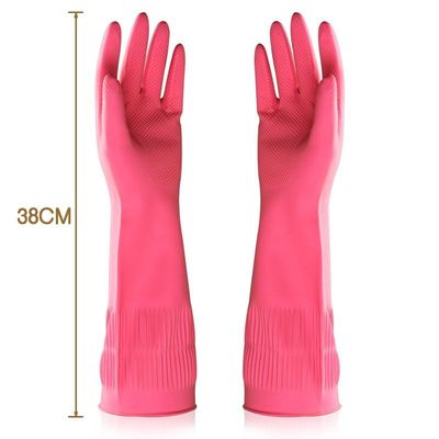 قفازات غسيل الأطباق المقاومة للماء خالية من اللاتكس 38 سم قفازات منزلية مبطنة بالقطيع