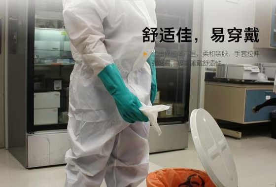 قفازات النتريل الخضراء الخالية من اللاتكس المعالجة الكيميائية المقاومة للكيماويات التي تم اختبارها